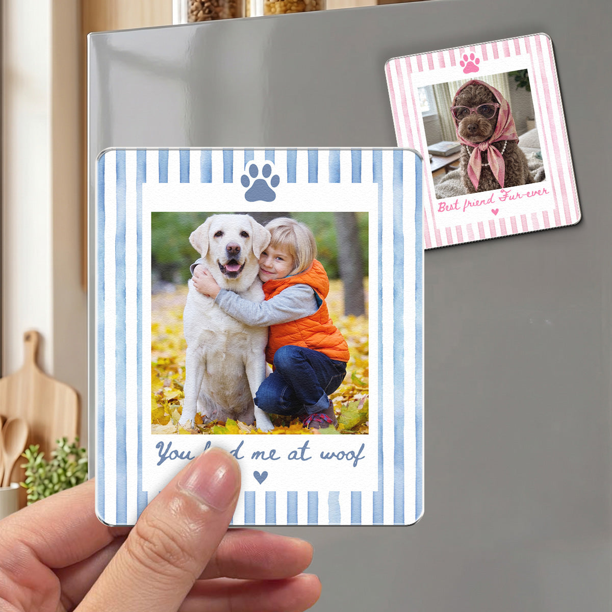 Custom Photo Striped Pattern Gift For Pet Owners - Personalized Magnet 3