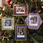 Custom Photo Toile De Jouy Floral Stripe Pattern Friendship Gifts - Personalized Ornament 1