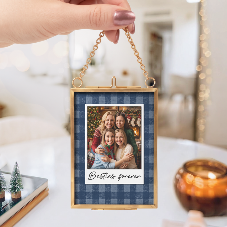 Custom Photo Toile De Jouy Floral Stripe Pattern Friendship Gifts - Personalized Ornament 3