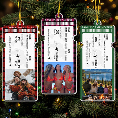 Custom Photo Travel Ticket Adventure Vacation Keepsake For Family, Friends, Couple - Personalized Ornament