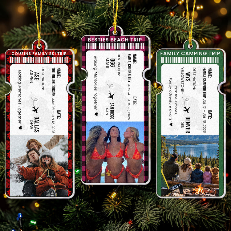 Custom Photo Travel Ticket Adventure Vacation Keepsake For Family, Friends, Couple - Personalized Ornament 1