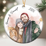 Custom Photo Watercolor Art Anniversary Christmas Gifts For Couple - Personalized Ornament 2