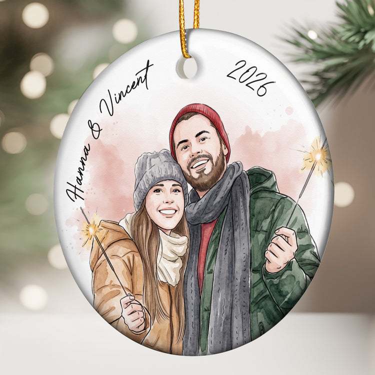 Custom Photo Watercolor Art Anniversary Christmas Gifts For Couple - Personalized Ornament 3
