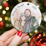 Custom Photo Watercolor Art Anniversary Christmas Gifts For Couple - Personalized Ornament 4