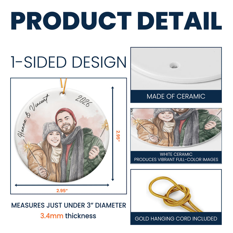 Custom Photo Watercolor Art Anniversary Christmas Gifts For Couple - Personalized Ornament 6