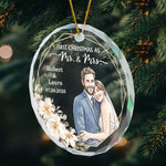 Custom Photo Watercolor Art First Christmas As Mr & Mrs Couple Gifts - Personalized Ornament 2