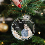 Custom Photo Watercolor Art First Christmas As Mr & Mrs Couple Gifts - Personalized Ornament 4