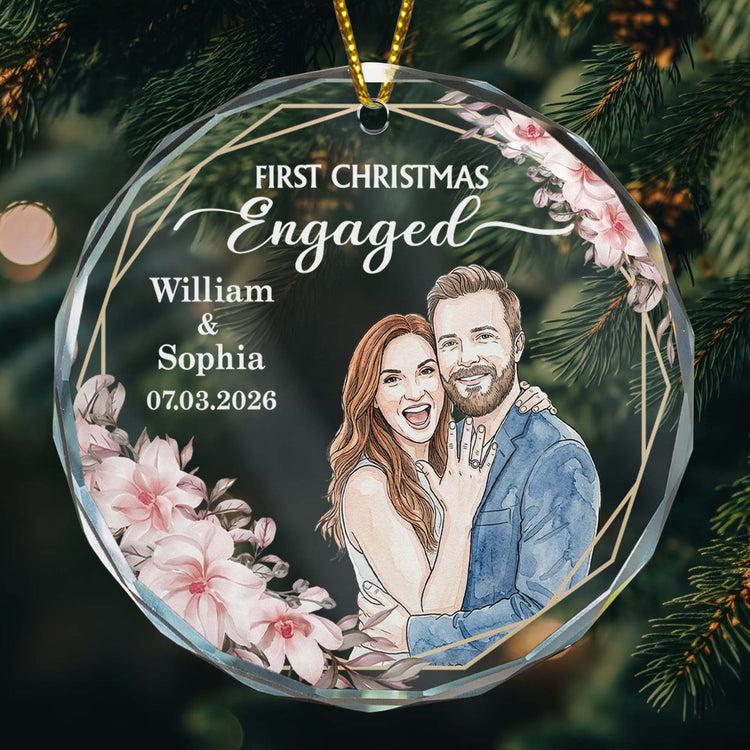 Custom Photo Watercolor Art First Christmas As Mr & Mrs Couple Gifts - Personalized Ornament 5