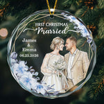 Custom Photo Watercolor Art First Christmas As Mr & Mrs Couple Gifts - Personalized Ornament 6