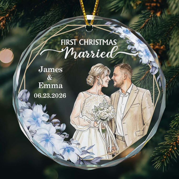 Custom Photo Watercolor Art First Christmas As Mr & Mrs Couple Gifts - Personalized Ornament 6