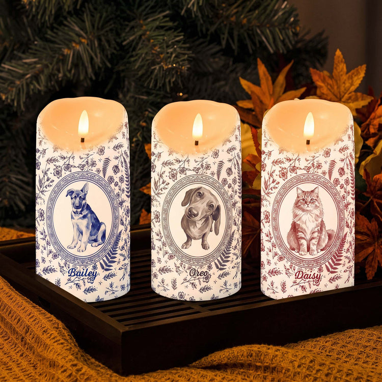 Custom Photo Watercolor Dog Cat Pet Portrait Toile Remembrance - Personalized Candles 2
