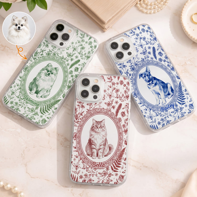Custom Photo Watercolor Dog Cat Pet Portrait Toile Remembrance - Personalized Phone Case 1