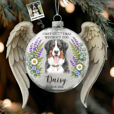 Custom Photo Watercolor First Christmas Without You Memorial Gifts - Personalized Ornament