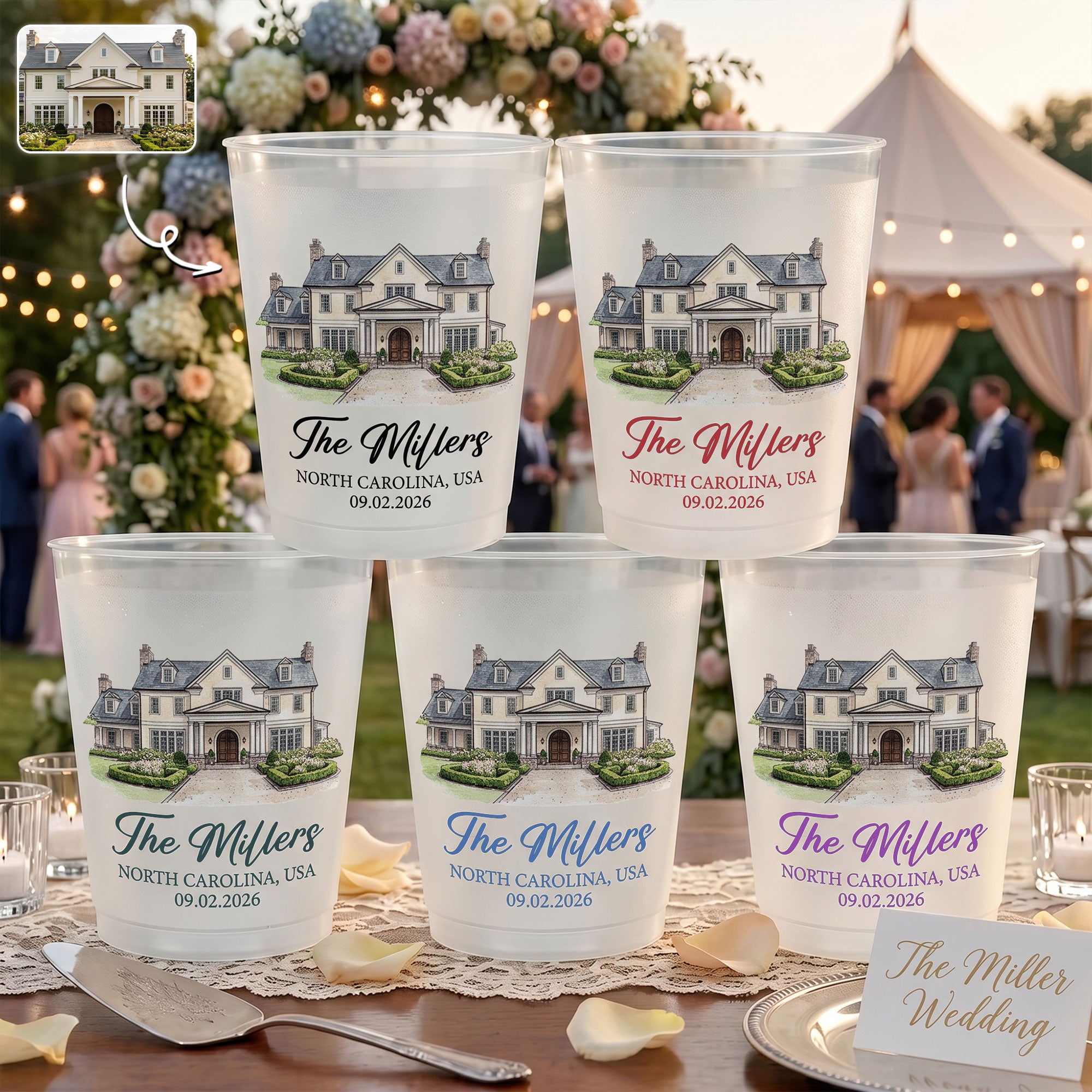 Custom Photo Wedding Venue Watercolor Drawing Wedding Favors - Personalized Cups 1