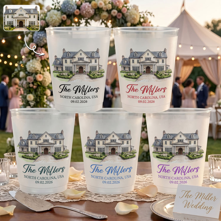 Custom Photo Wedding Venue Watercolor Drawing Wedding Favors - Personalized Cups 1