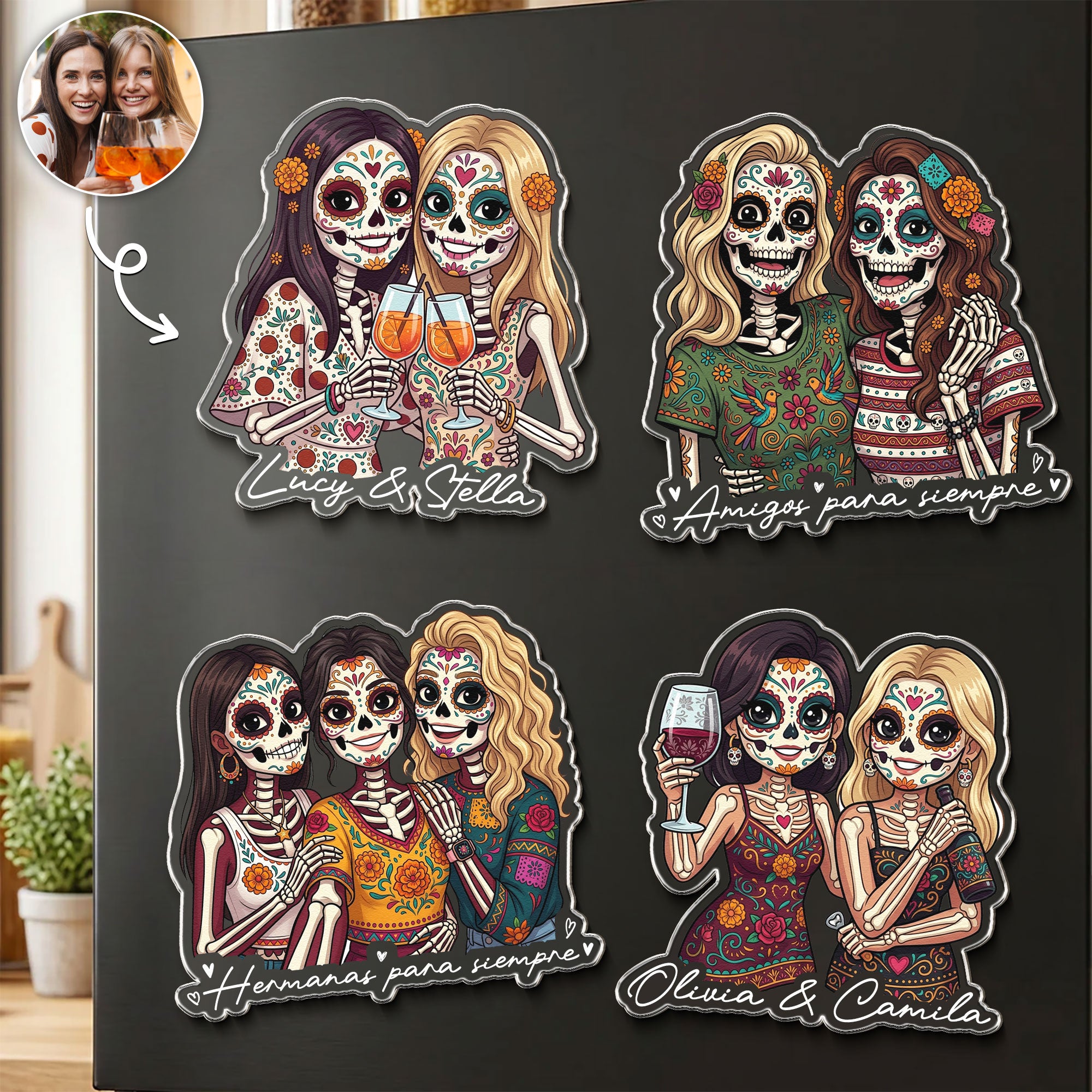 Custom Portrait Amigas Por Siempre, Regalo De Gracias Para Amiga - Personalized Magnet 1
