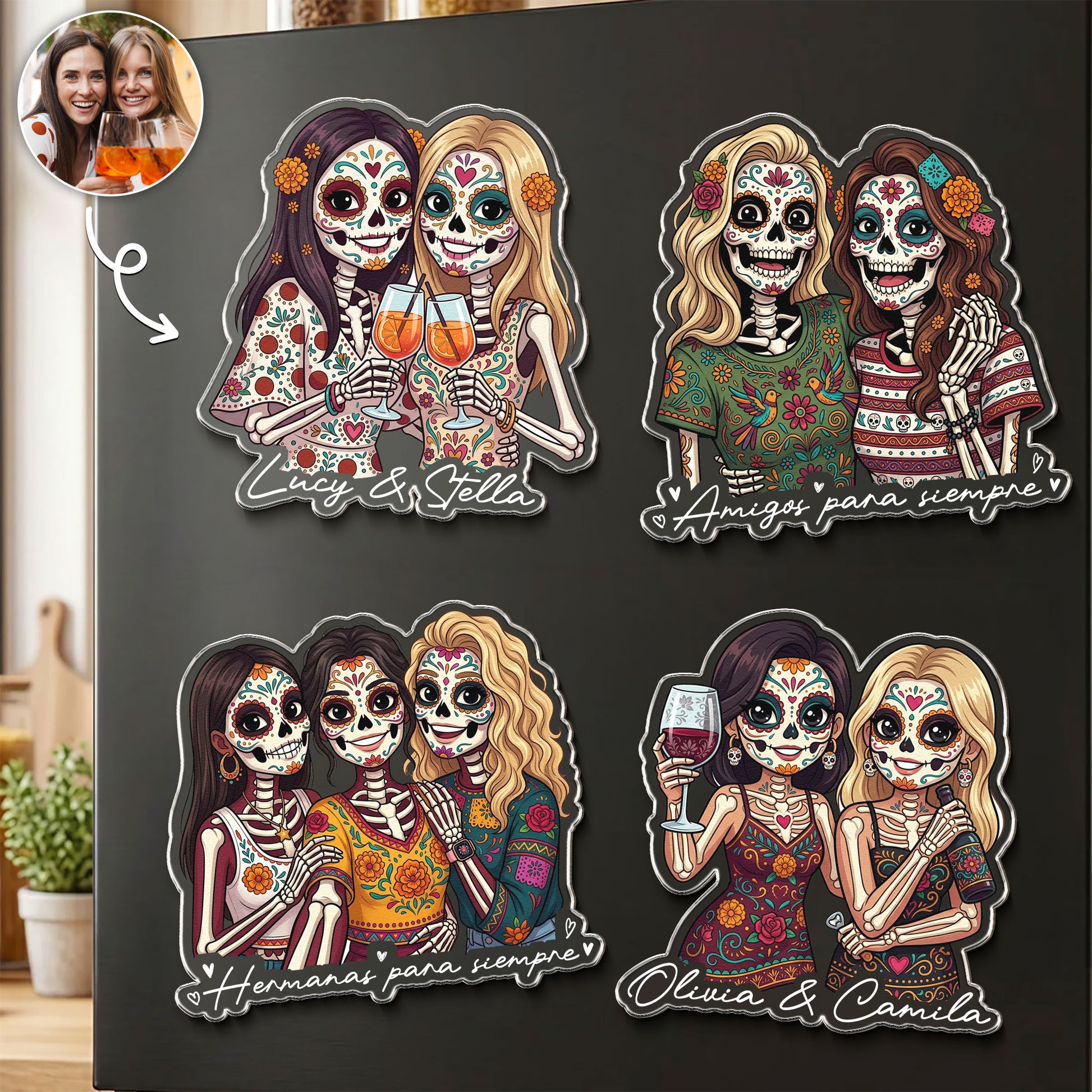 Custom Portrait Amigas Por Siempre, Regalo De Gracias Para Amiga - Personalized Magnet 1
