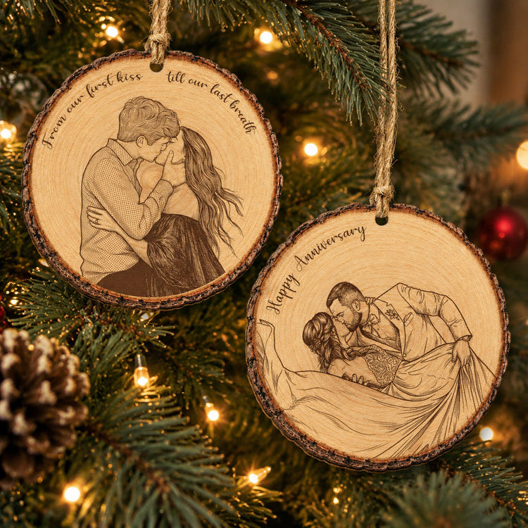 Custom Portrait Art Printed Wood Slice - For Couples, Anniversary Xmas Gifts - Personalized Ornament 2