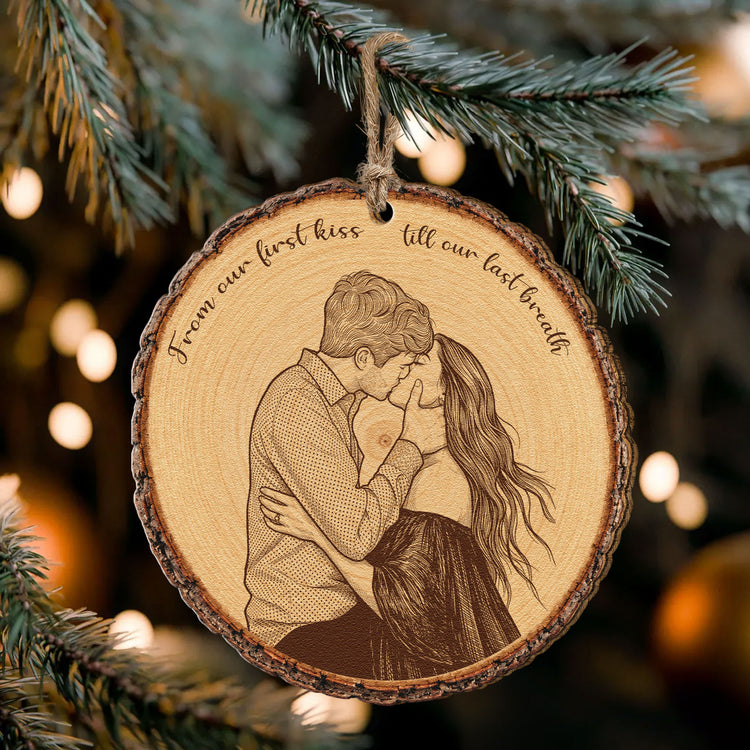 Custom Portrait Art Printed Wood Slice - For Couples, Anniversary Xmas Gifts - Personalized Ornament 4