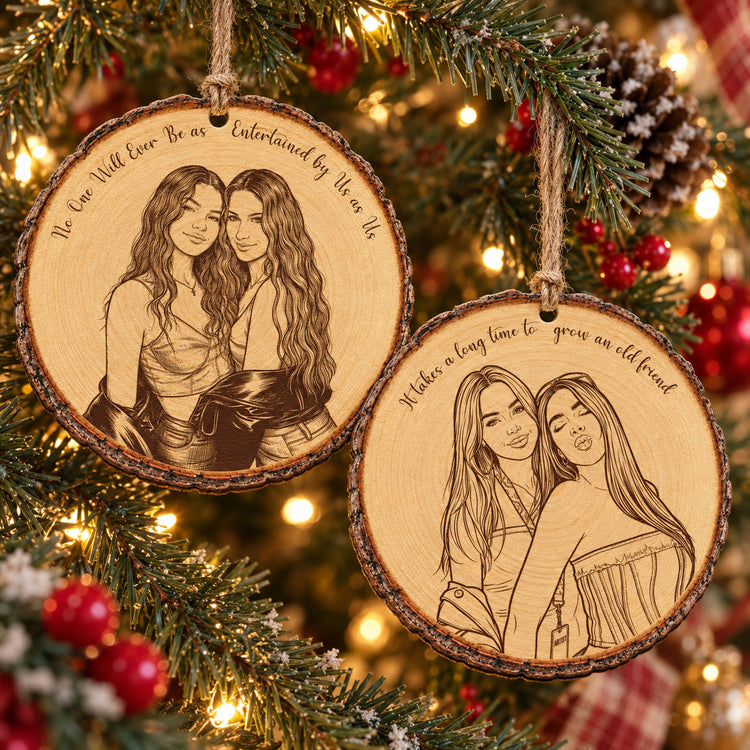Custom Portrait Art Printed Wood Slice - Friendship Thank You Gifts - Personalized Ornament 1