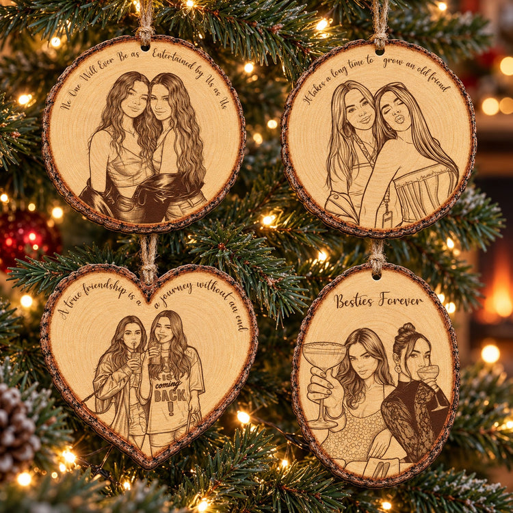 Custom Portrait Art Printed Wood Slice - Friendship Thank You Gifts - Personalized Ornament 2