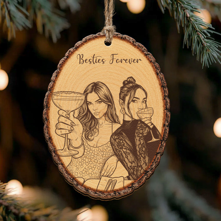 Custom Portrait Art Printed Wood Slice - Friendship Thank You Gifts - Personalized Ornament 3