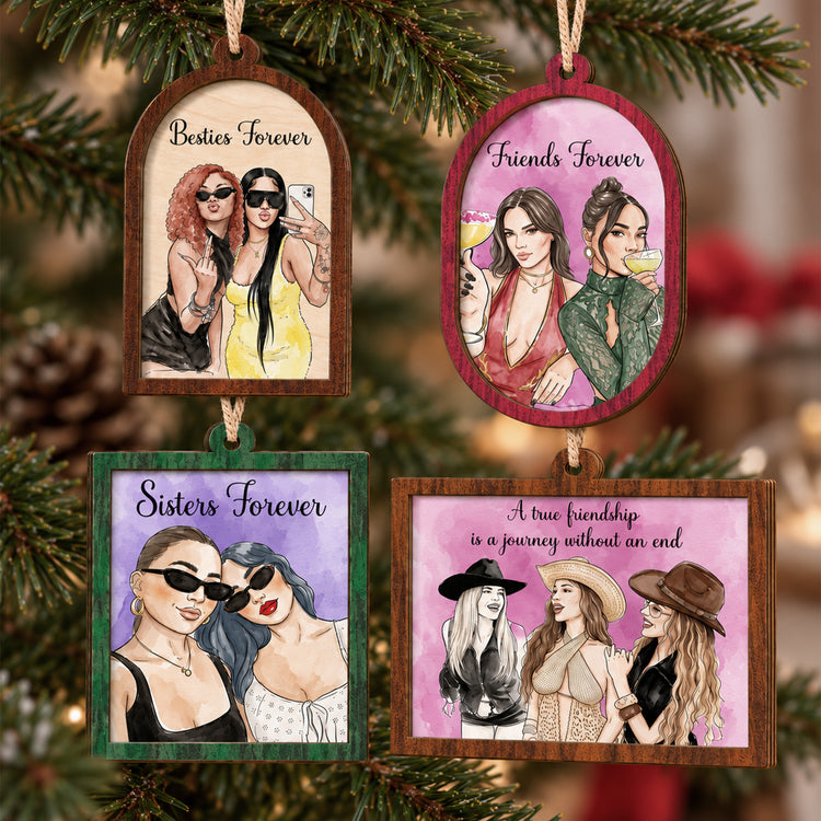 Custom Portrait Art Thank You Friend Gifts, 2 Layer Wooden - Personalized Ornament 1