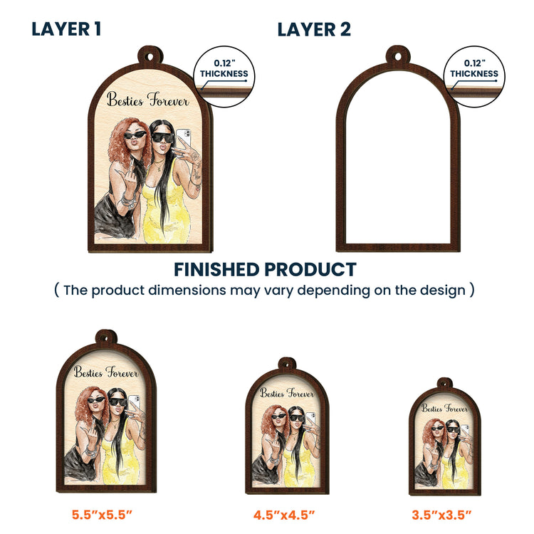 Custom Portrait Art Thank You Friend Gifts, 2 Layer Wooden - Personalized Ornament 5