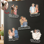 Custom Portrait Cartoon Art Acrylic Magnet, Family Couples With Pets Photo - Personalized Magnet 1