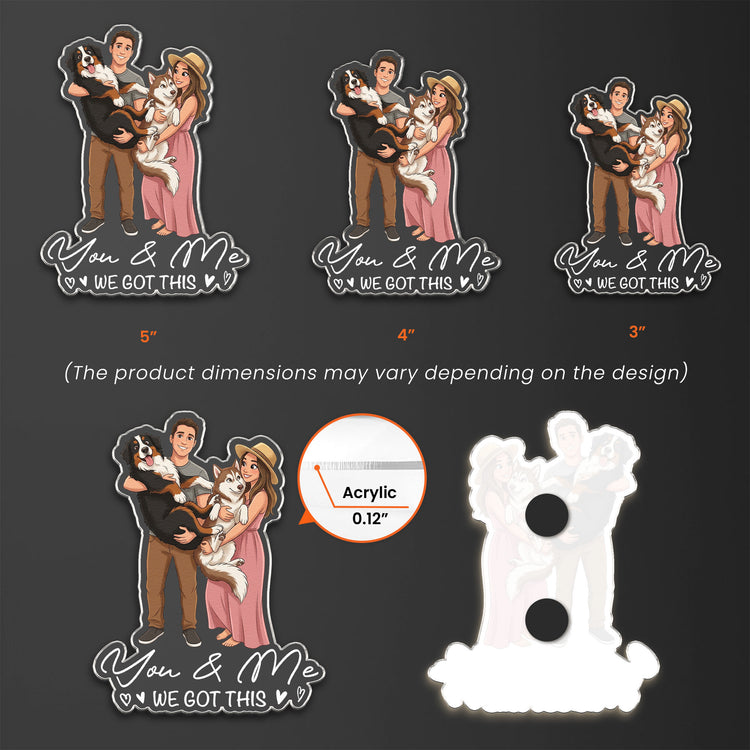 Custom Portrait Cartoon Art Acrylic Magnet, Family Couples With Pets Photo - Personalized Magnet 2