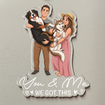 Custom Portrait Cartoon Art Acrylic Magnet, Family Couples With Pets Photo - Personalized Magnet 3
