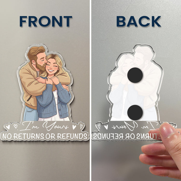 Custom Portrait Cartoon Art Acrylic Magnet, Family Couples With Pets Photo - Personalized Magnet 10