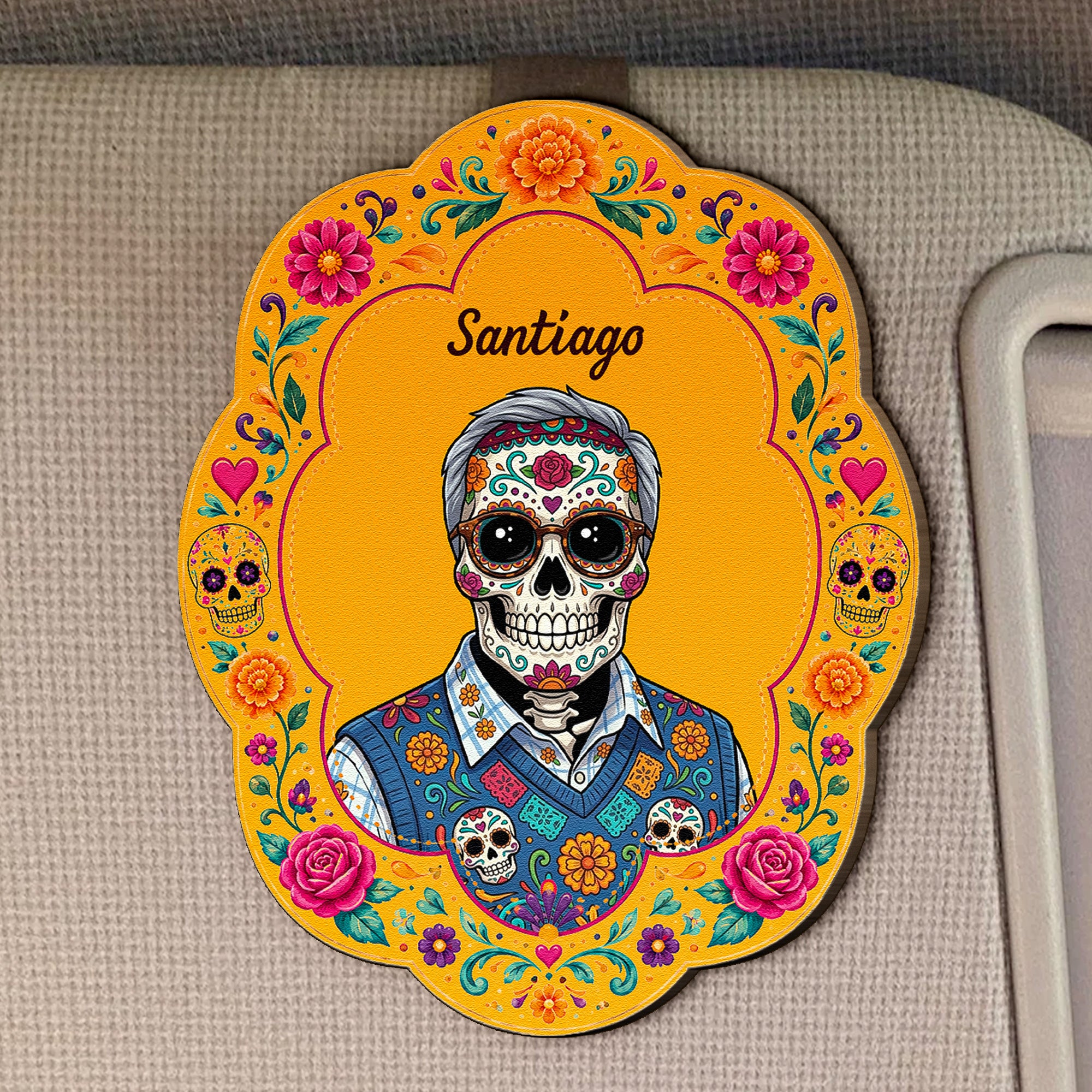 Custom Portrait Day Of The Dead Hispanic Mexican Ancestors - Personalized Car Visor Clip 2