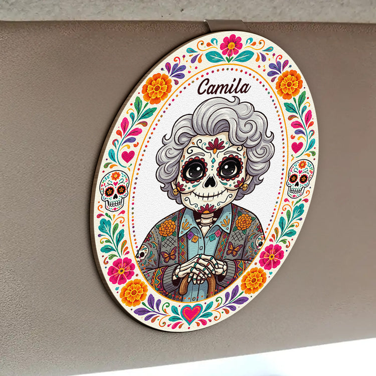Custom Portrait Day Of The Dead Hispanic Mexican Ancestors - Personalized Car Visor Clip 3