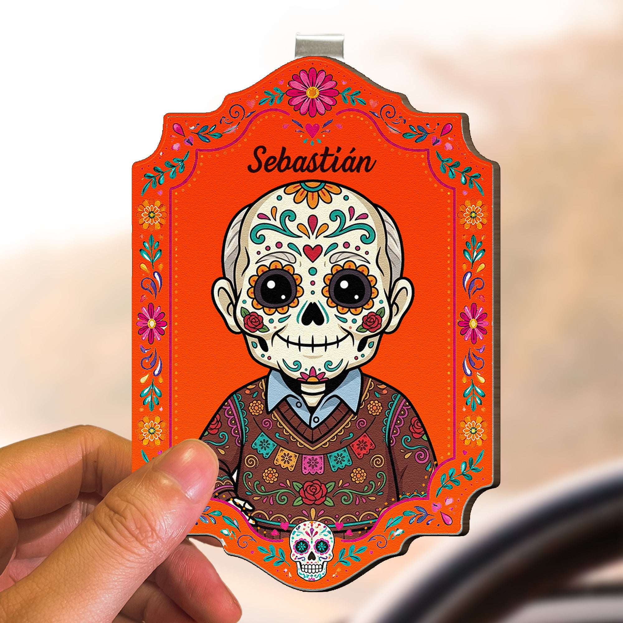 Custom Portrait Day Of The Dead Hispanic Mexican Ancestors - Personalized Car Visor Clip 4