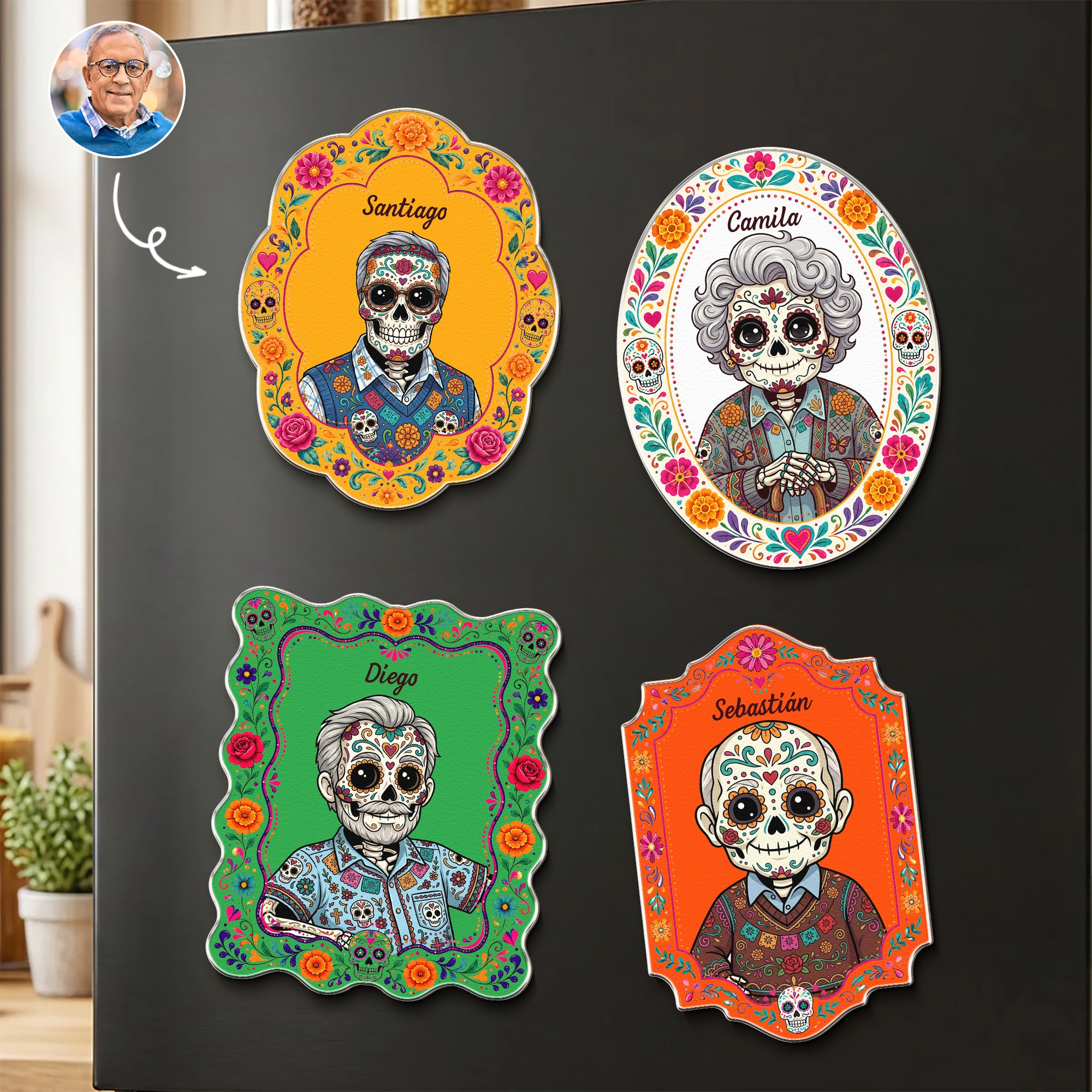 Custom Portrait Day Of The Dead Hispanic Mexican Memorial - Personalized Magnet 1