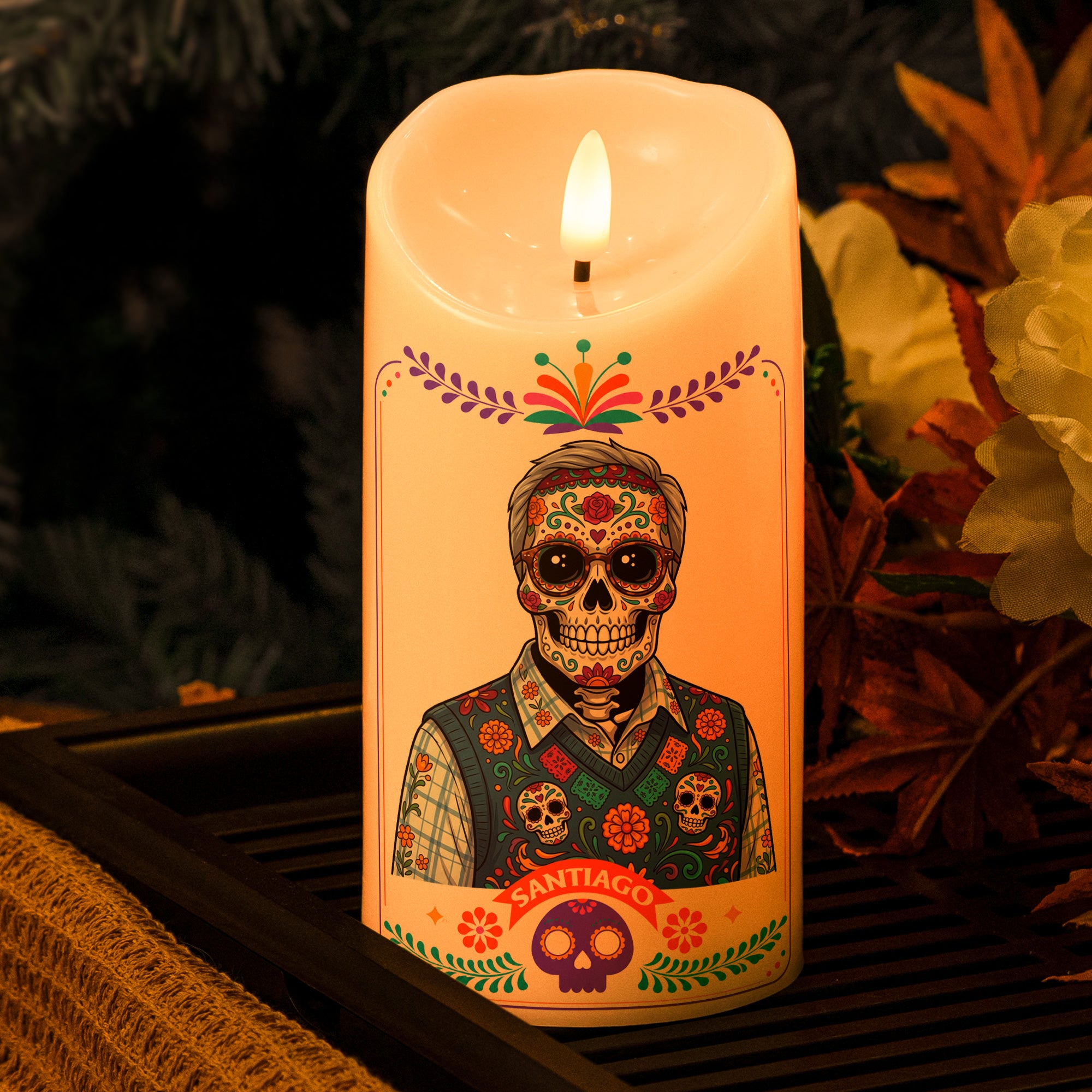 Custom Portrait Day Of The Dead Latinos Mexican Hispanic Style - Personalized Candles 2