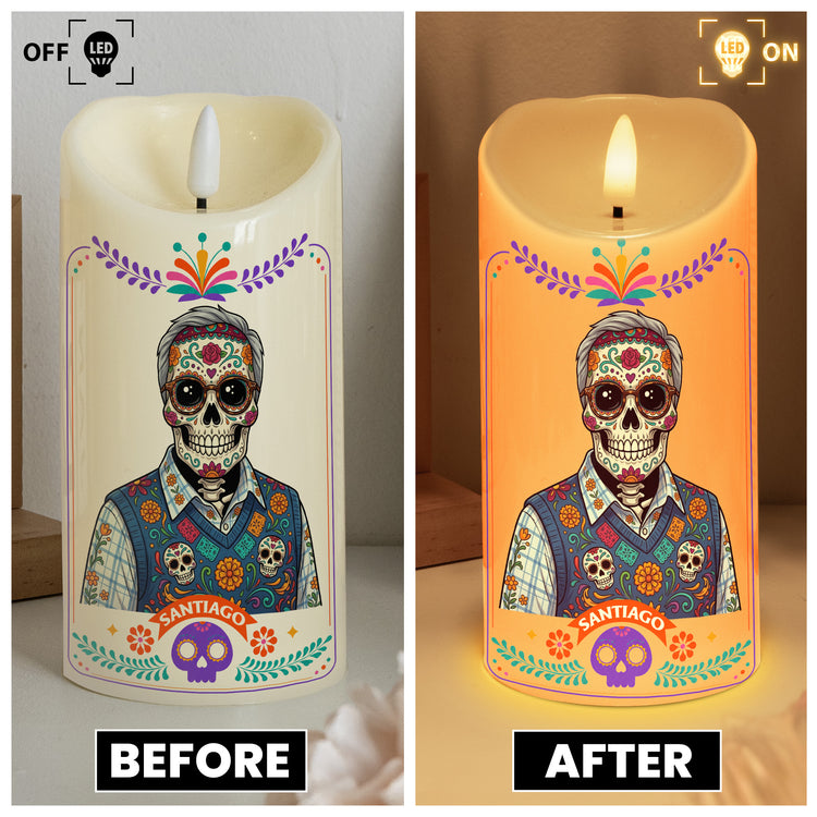Custom Portrait Day Of The Dead Latinos Mexican Hispanic Style - Personalized Candles 3