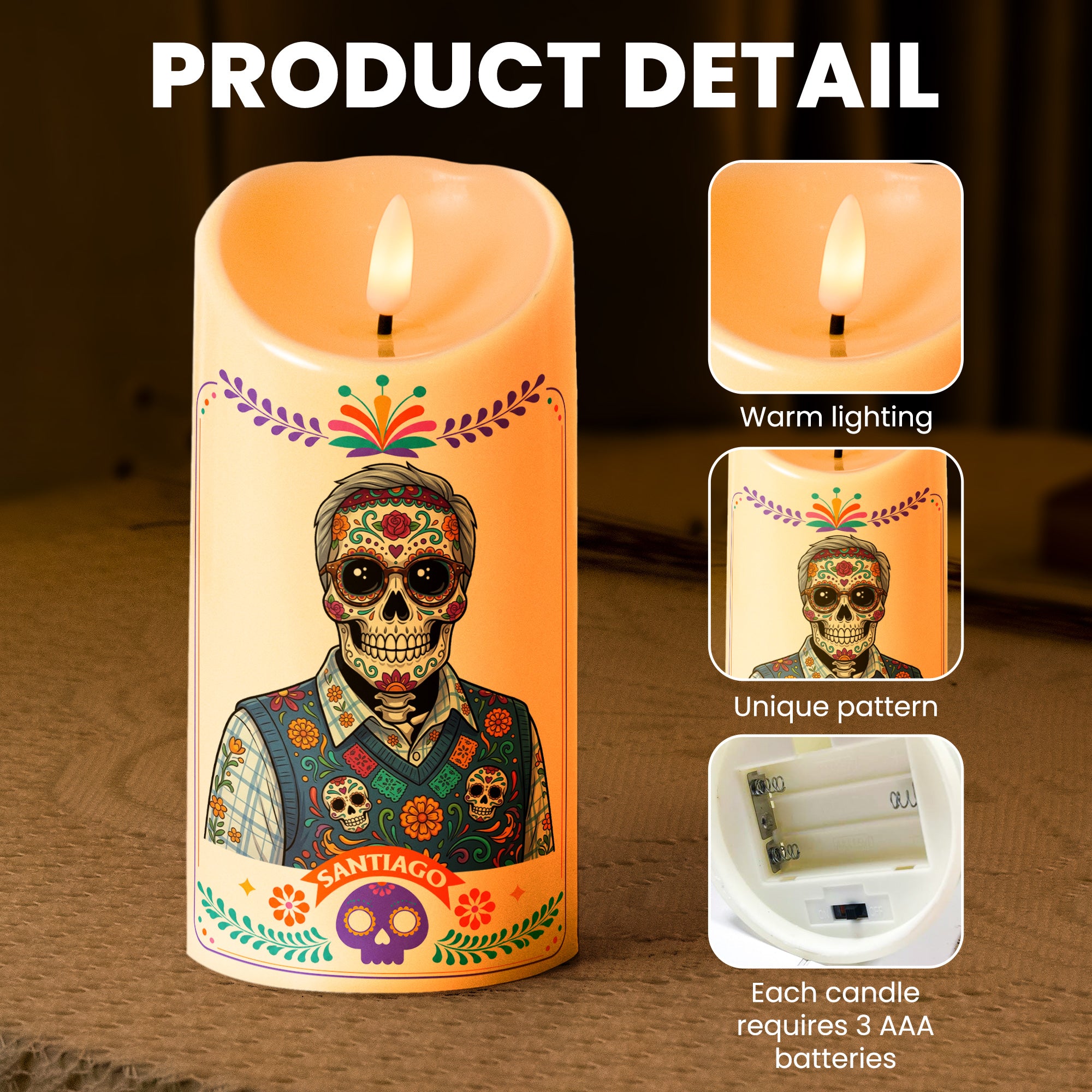 Custom Portrait Day Of The Dead Latinos Mexican Hispanic Style - Personalized Candles 4