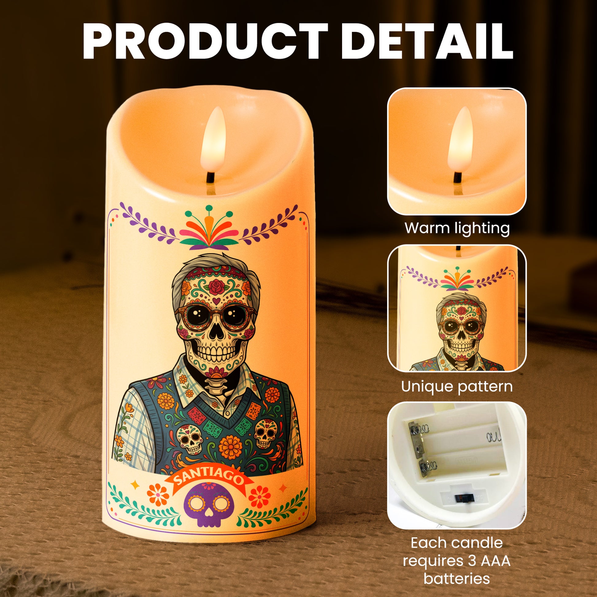 Custom Portrait Day Of The Dead Latinos Mexican Hispanic Style - Personalized Candles 4
