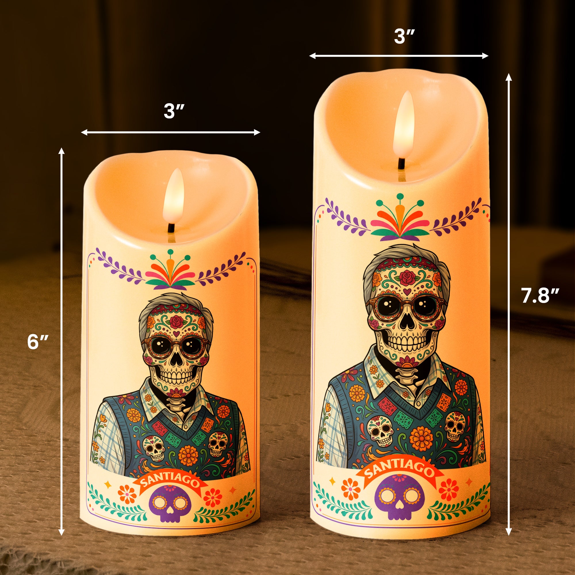 Custom Portrait Day Of The Dead Latinos Mexican Hispanic Style - Personalized Candles 5