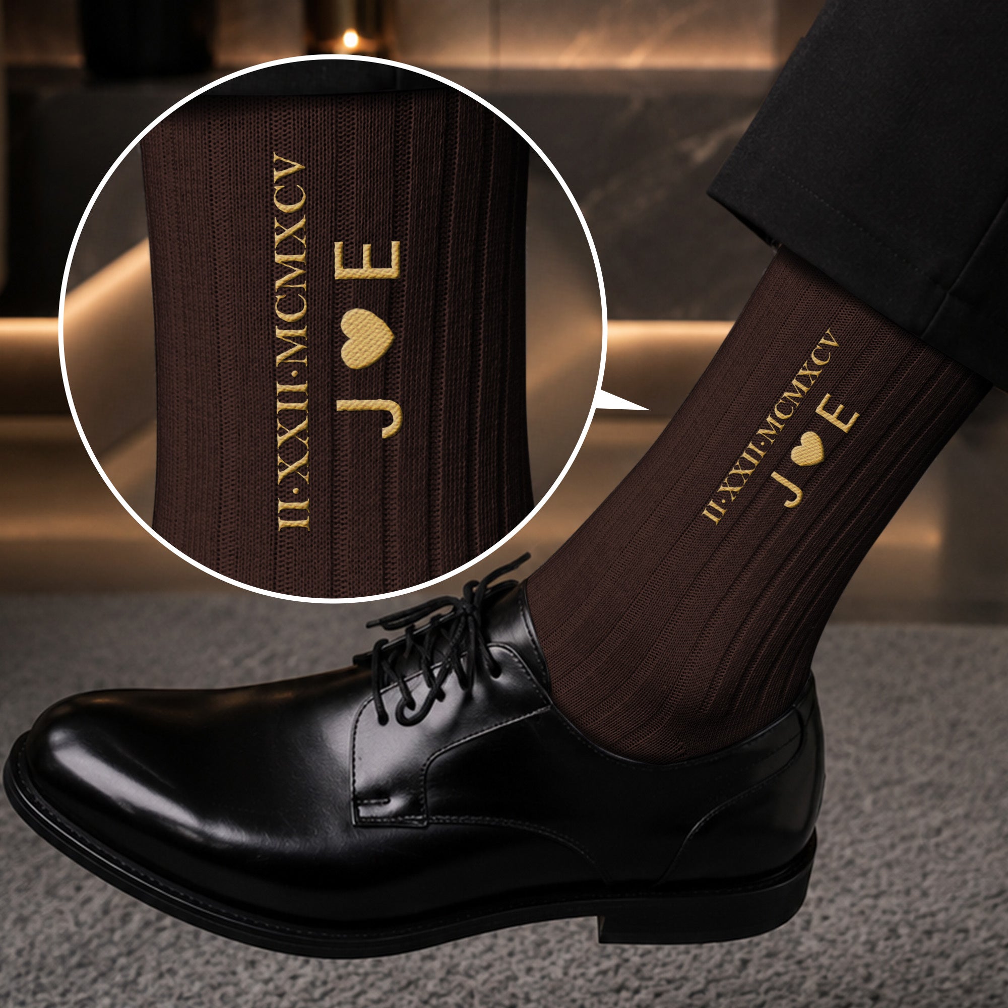 Custom Roman Numeral Date For Groom, Husband, Anniversary Wedding Gifts - Personalized Embroidered Socks 2