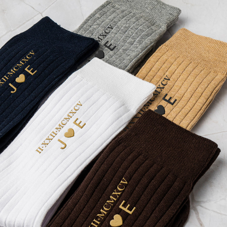 Custom Roman Numeral Date For Groom, Husband, Anniversary Wedding Gifts - Personalized Embroidered Socks 4