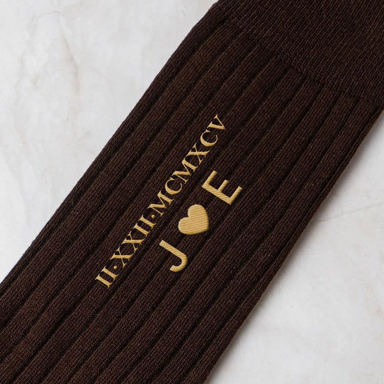 Custom Roman Numeral Date For Groom, Husband, Anniversary Wedding Gifts - Personalized Embroidered Socks 3