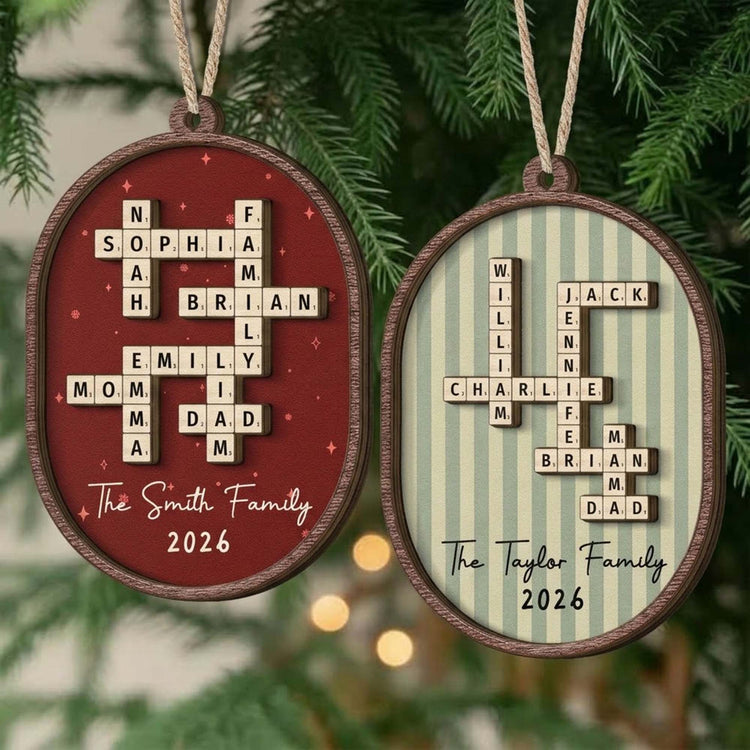 Custom Scrabble Words Family Name Stripe Patterns Christmas Gifts For Family Members - Personalized Ornament 1