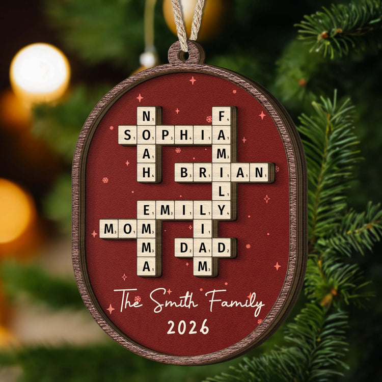 Custom Scrabble Words Family Name Stripe Patterns Christmas Gifts For Family Members - Personalized Ornament 2