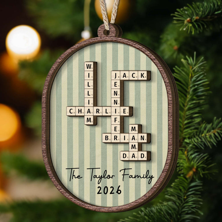 Custom Scrabble Words Family Name Stripe Patterns Christmas Gifts For Family Members - Personalized Ornament 3