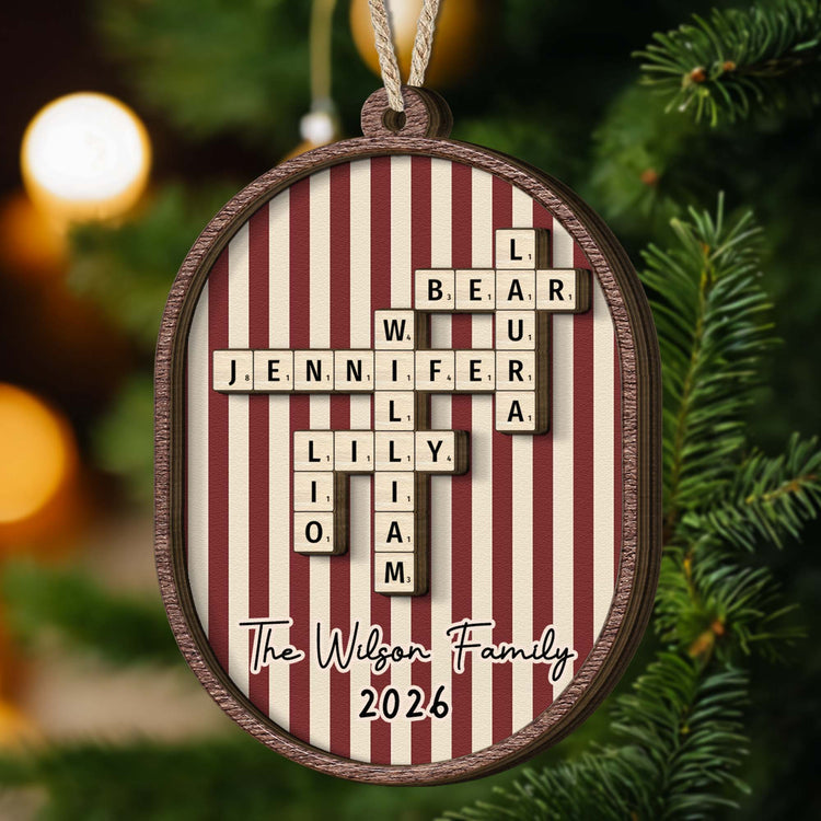 Custom Scrabble Words Family Name Stripe Patterns Christmas Gifts For Family Members - Personalized Ornament 4