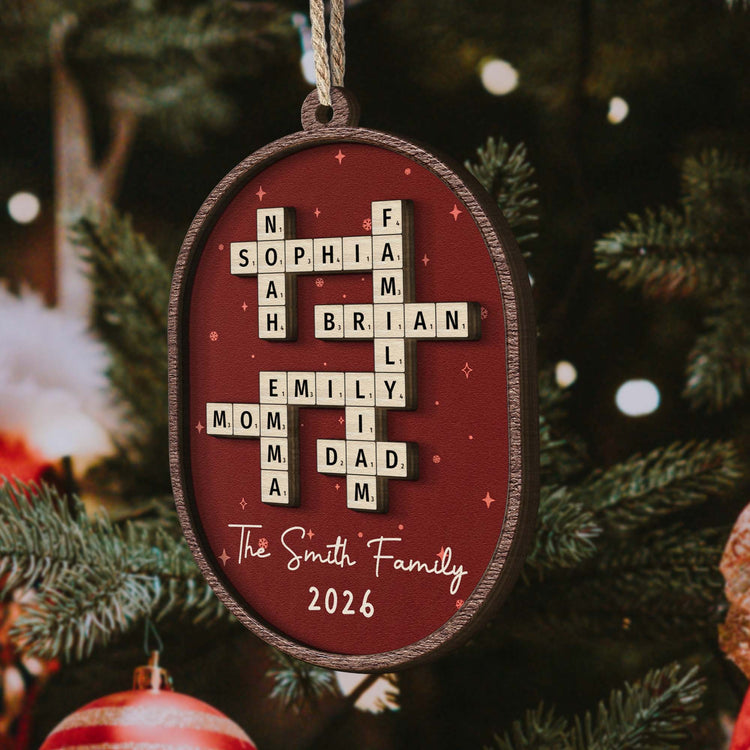 Custom Scrabble Words Family Name Stripe Patterns Christmas Gifts For Family Members - Personalized Ornament 5