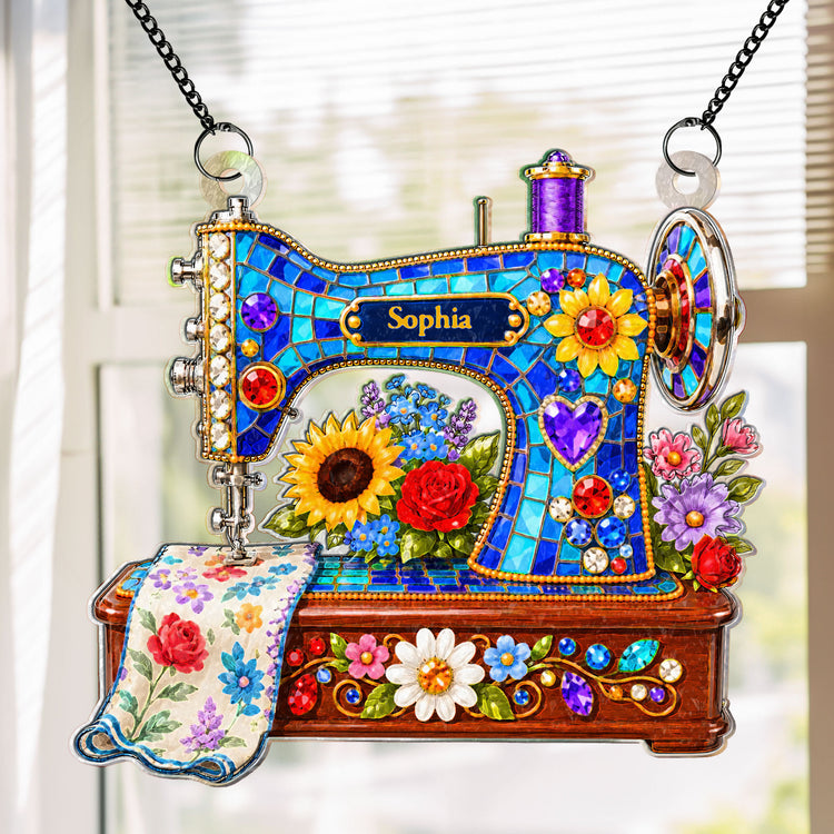 Custom Sewing Machine, Custom Name - Personalized Window Hanging Suncatcher 2